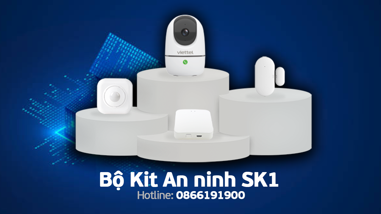 Bộ Kit An ninh SK1: Camera trong nhà, cảm biến cửa, cảm biến chuyển động, bộ điều khiển trung tâm